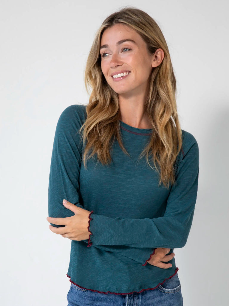 Lily Knit Long Sleeve Tee Shirt - Teal-view 1