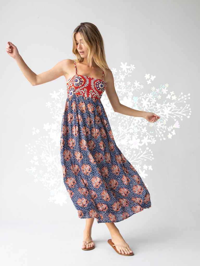 Bailey Maxi Dress - Navy Red Mix Print-view 1