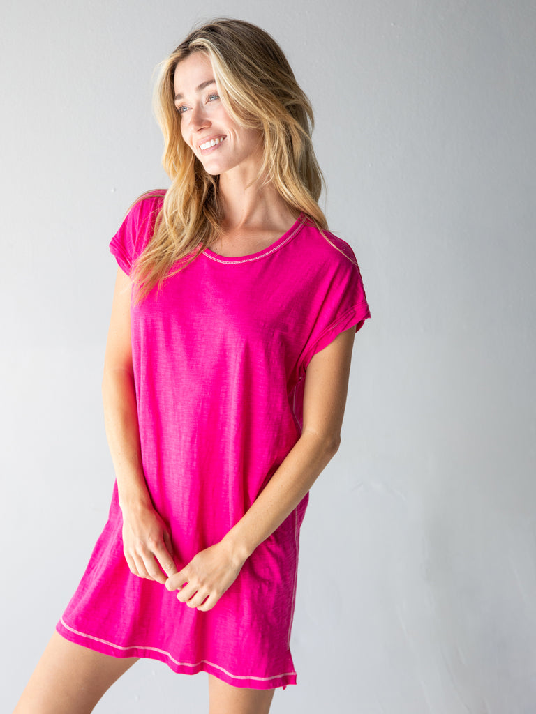Frankie Knit Tee Shirt Dress - Pink-view 1