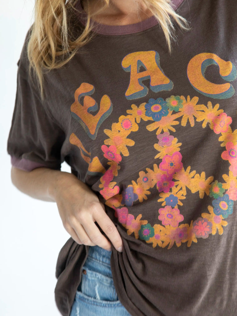 Ringer Oversized Tee Shirt - Peace-view 2