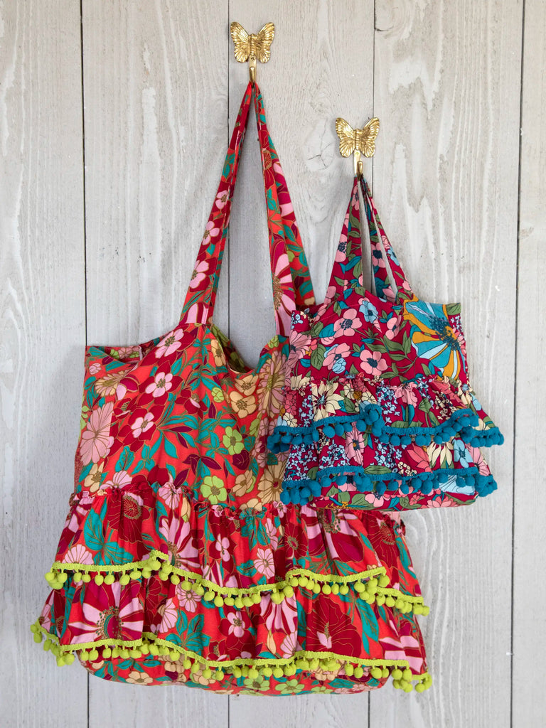 Ruffle Tote Bag - Coral Lime Floral-view 3