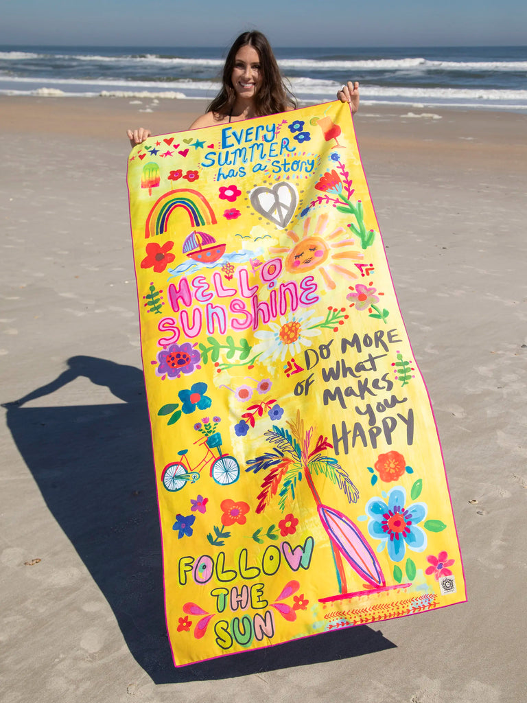 Double-Sided Microfiber Beach Towel - Yellow Hello Sunshine-view 3