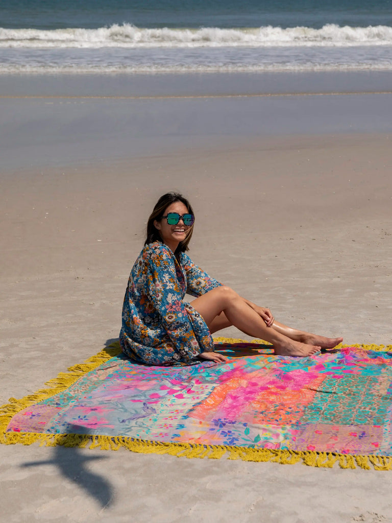 XL Shabana Beach Towel - Pink Watercolor Patchwork-view 6
