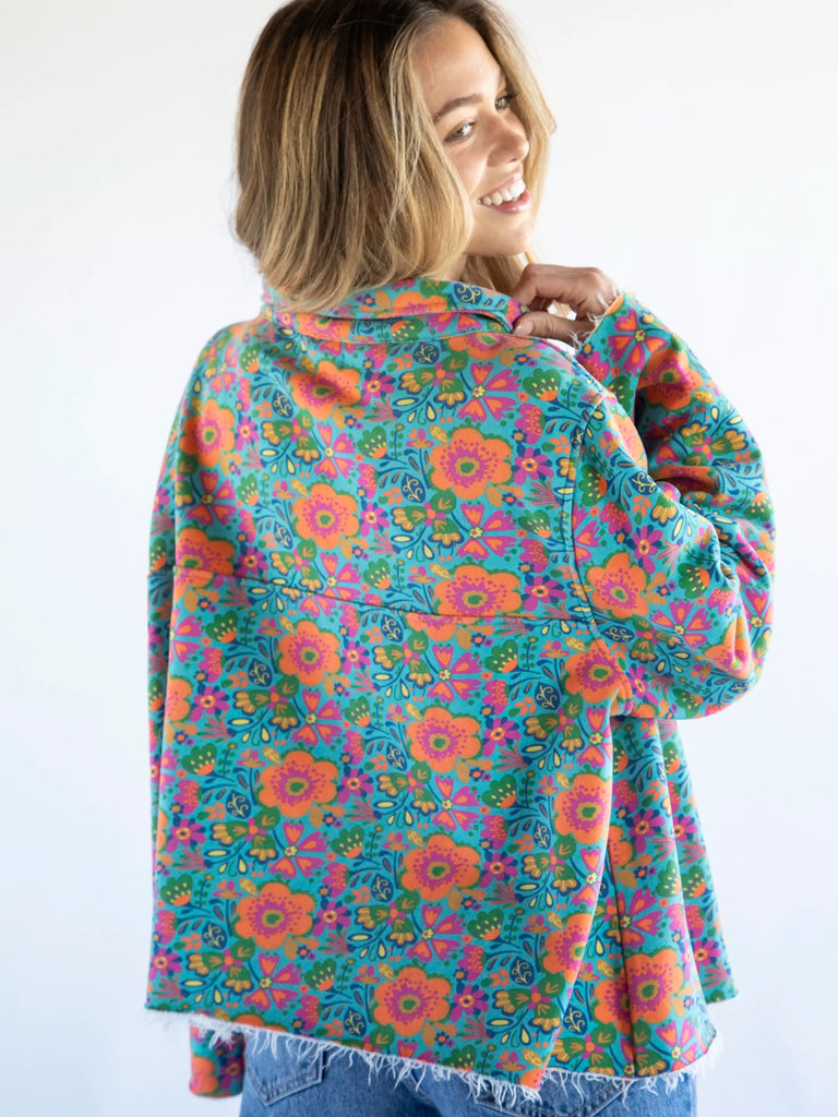 Easy Does It Printed Sweatshirt - Doodle Floral Turquoise-view 3