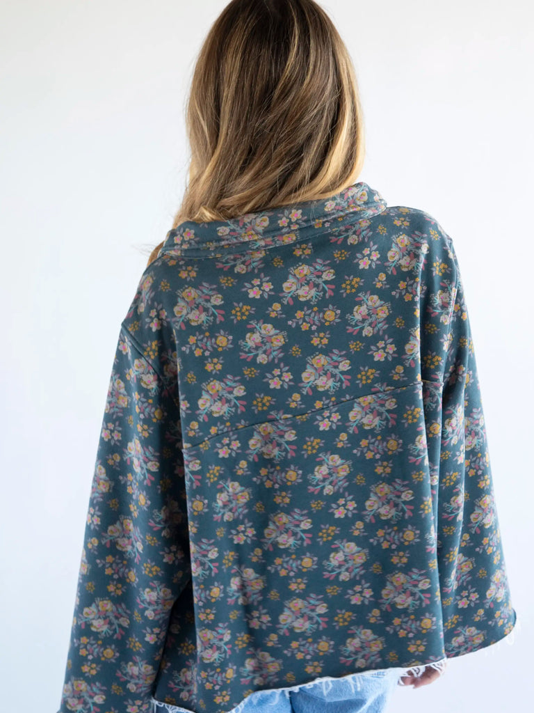 Easy Does It Printed Sweatshirt - Slate Floral Blooms-view 3