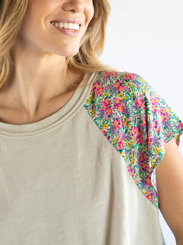 Daphne Mixed Print Top - Blue Pink Mixed Floral-view 2