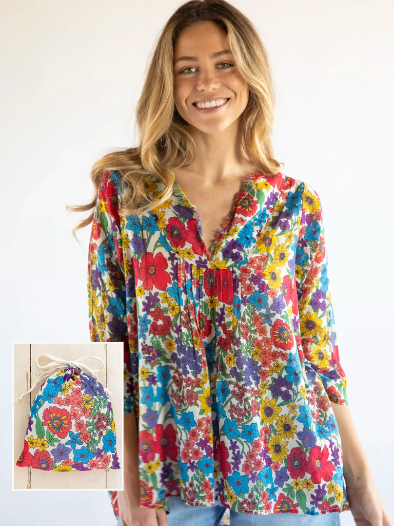 Tunic-In-A-Bag - Red Yellow Blue Floral-view 1