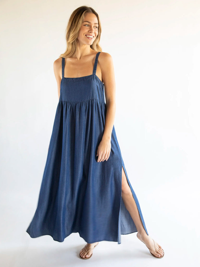 Patti Side Slit Maxi Dress - Denim Blue-view 1