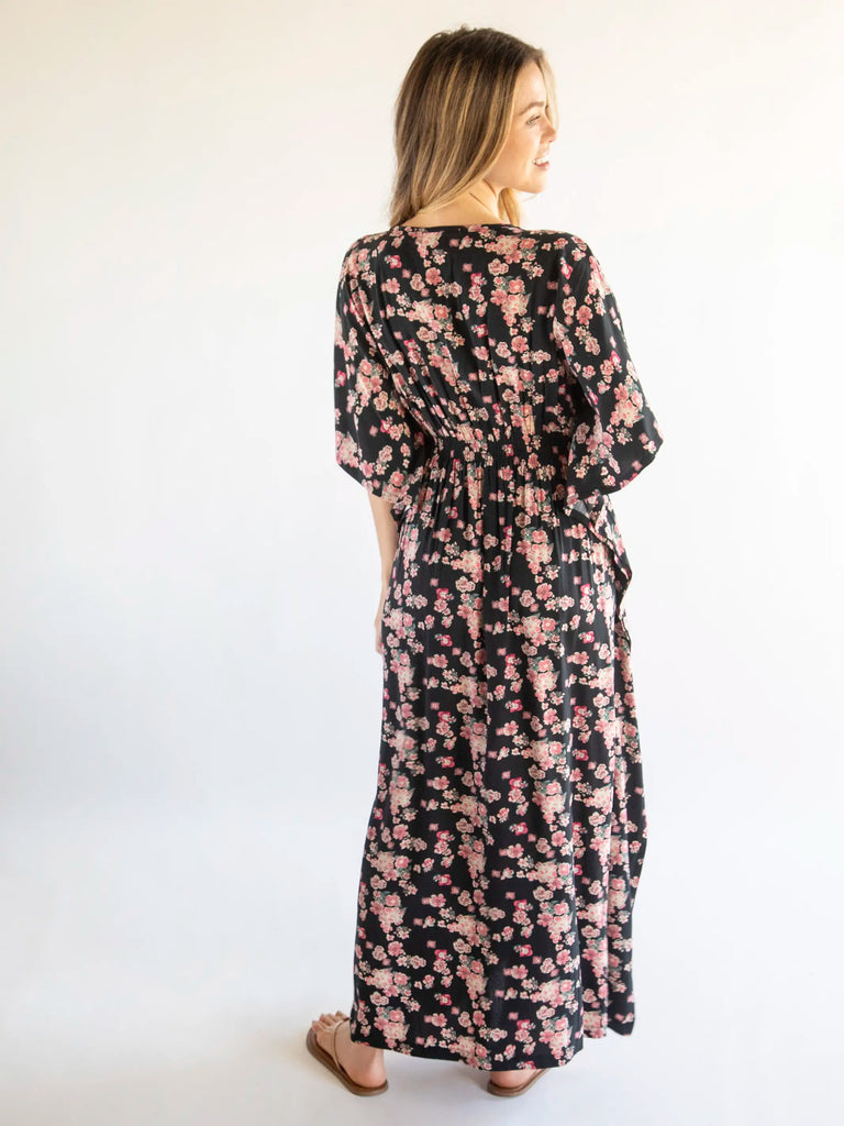 Sanibel Kaftan Dress - Black Light Pink Floral-view 3