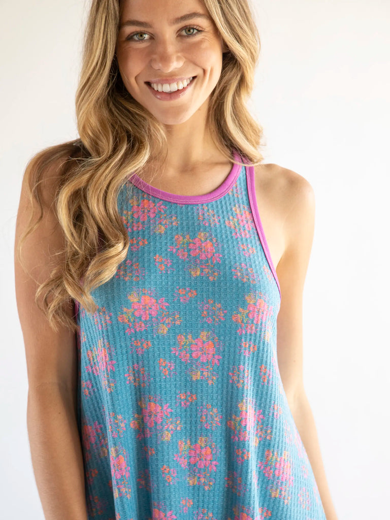Mix & Match Waffle Nightgown - Turquoise Pink Floral-view 2