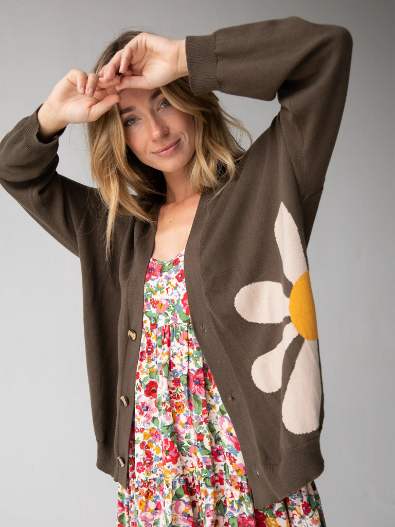 Live Happy Sweater|Olive Daisy-view 3