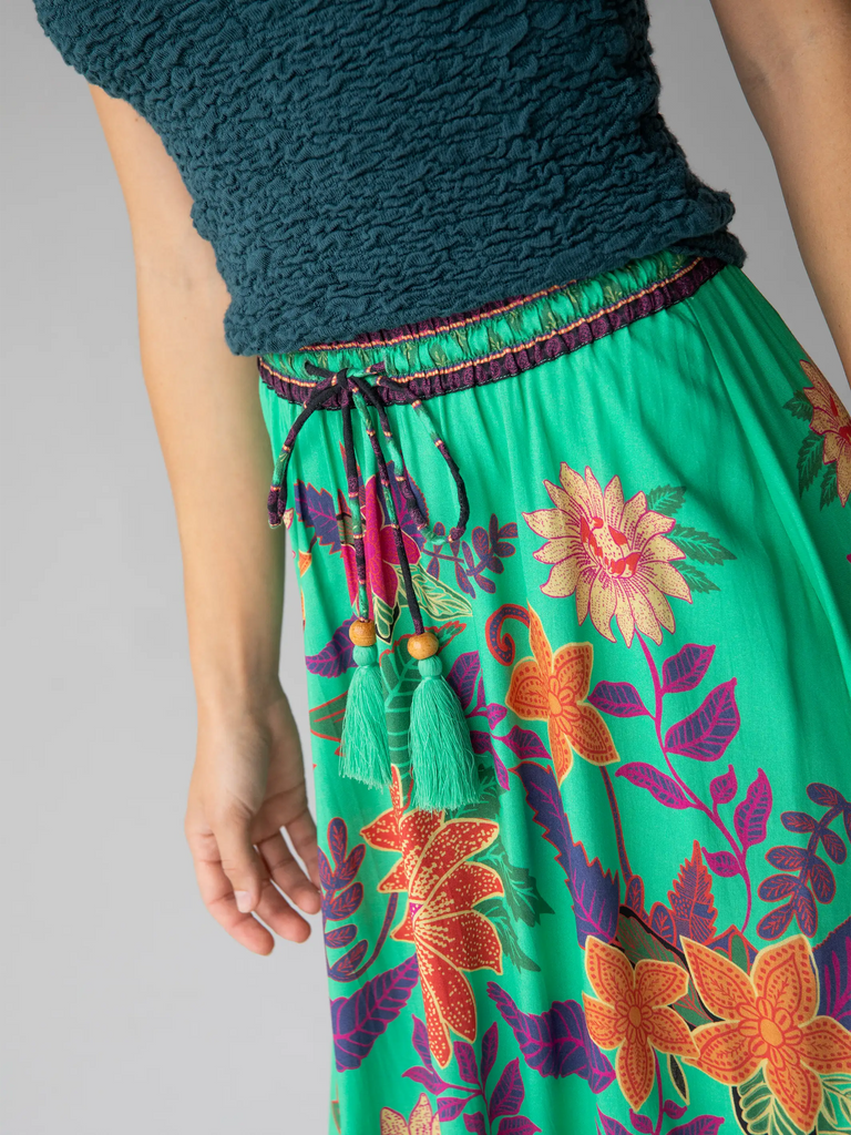 Milena Skirt - Green Bright Floral Border-view 3