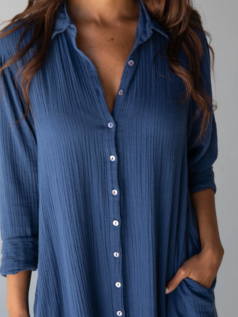 The Drew Gauze Shirtdress|Blue-view 4