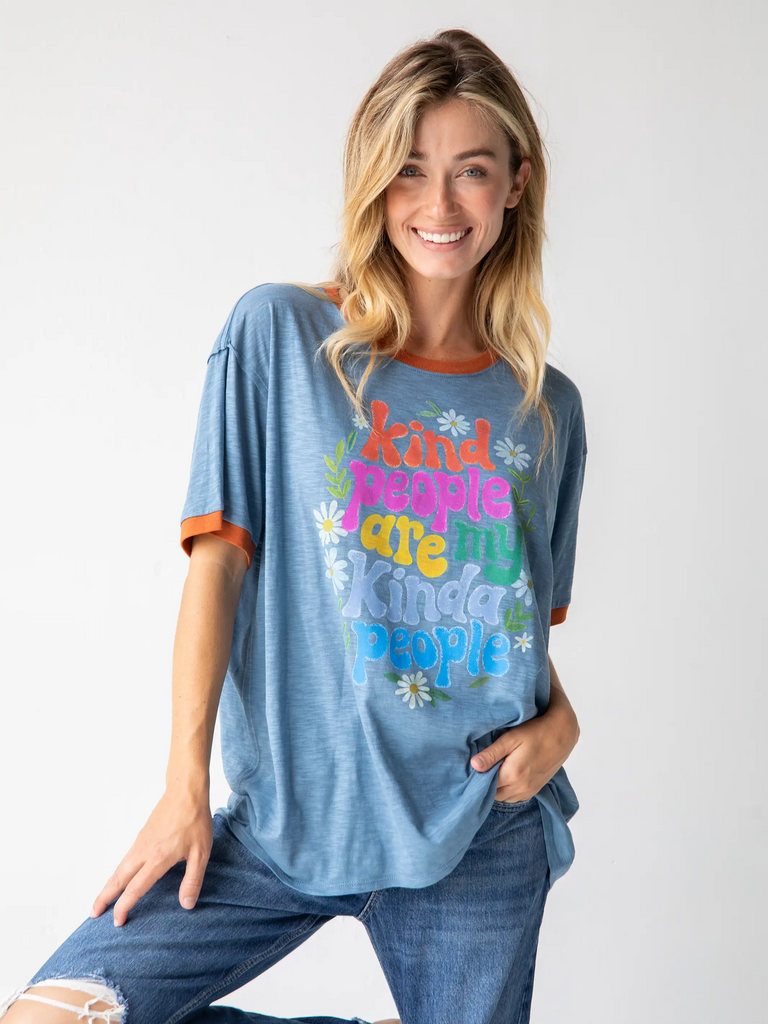 Ringer Oversized Tee Shirt - Kind People-view 2