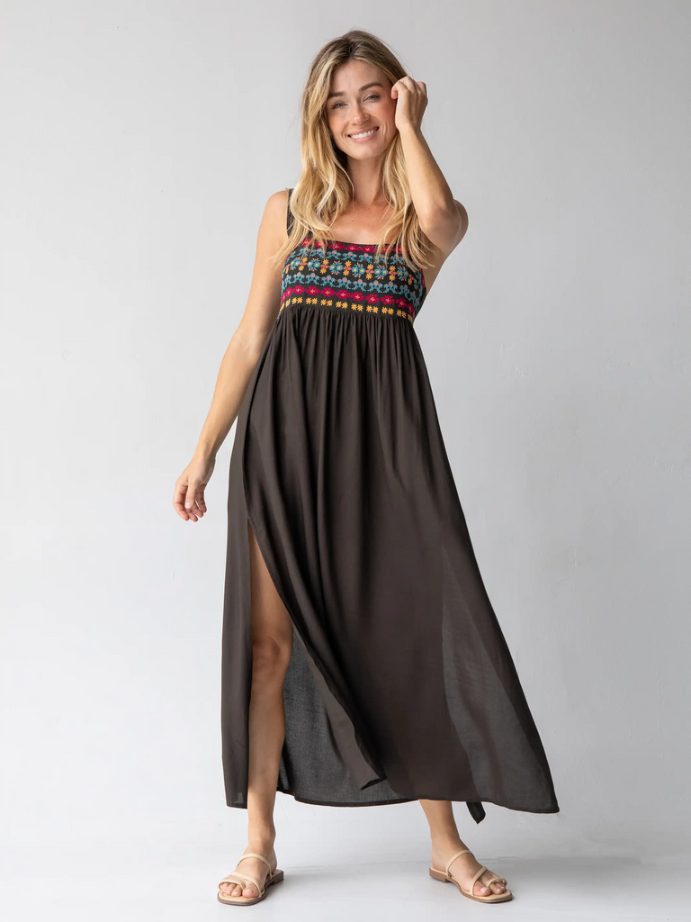 Tricia Embroidered Dress - Charcoal-view 3