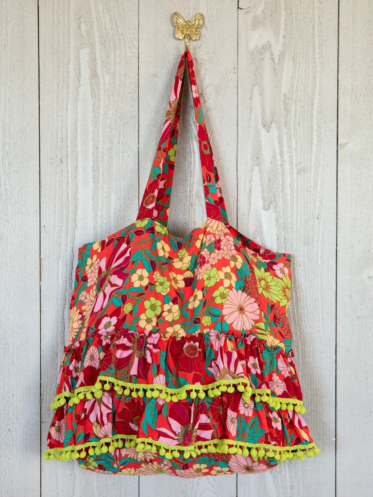 Ruffle Tote Bag - Coral Lime Floral-view 2