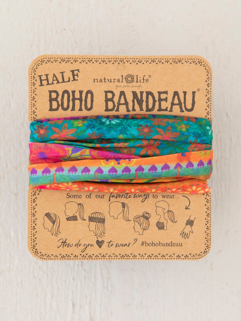 Half Printed Boho Bandeau Headband - Bright Border-view 1