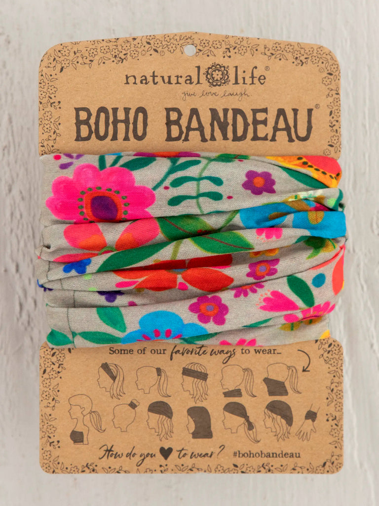 Full Boho Bandeau® Headband - Light Taupe Folk Flower-view 1