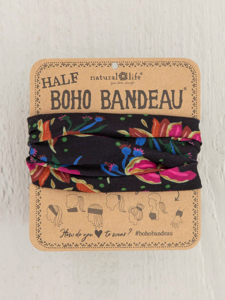 Half Boho Bandeau® Headband - Tropical Floral Black-view 1
