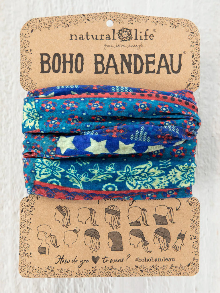 Full Boho Bandeau® Headband - Dusty Blue American Flag-view 2