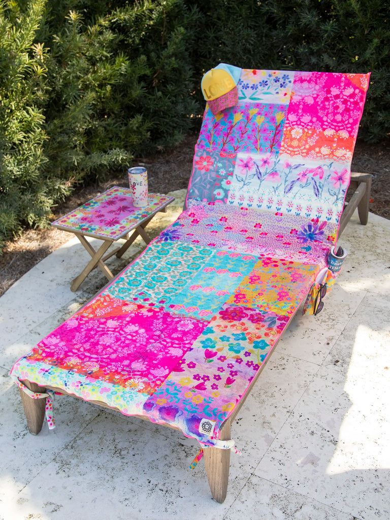 Beach Chair Towel & Tote - Pink Watercolor Patchwork-view 1