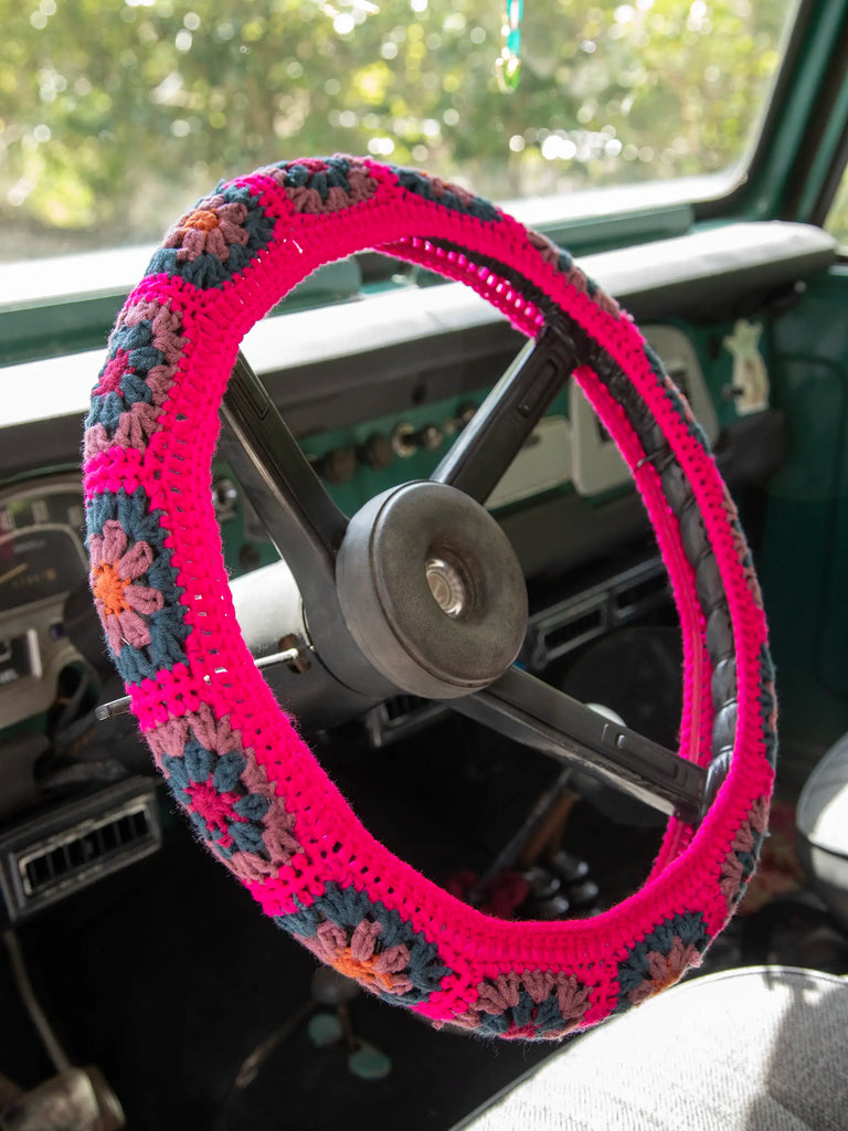 Crochet Steering Wheel Cover, 15" - Pink-view 1