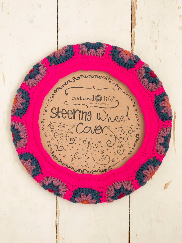 Crochet Steering Wheel Cover, 15" - Pink-view 2