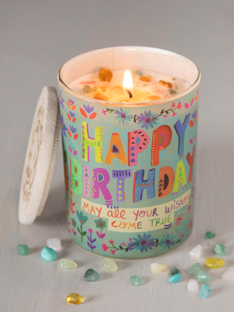Gemstone Candle - Dusty Blue Happy Birthday-view 1
