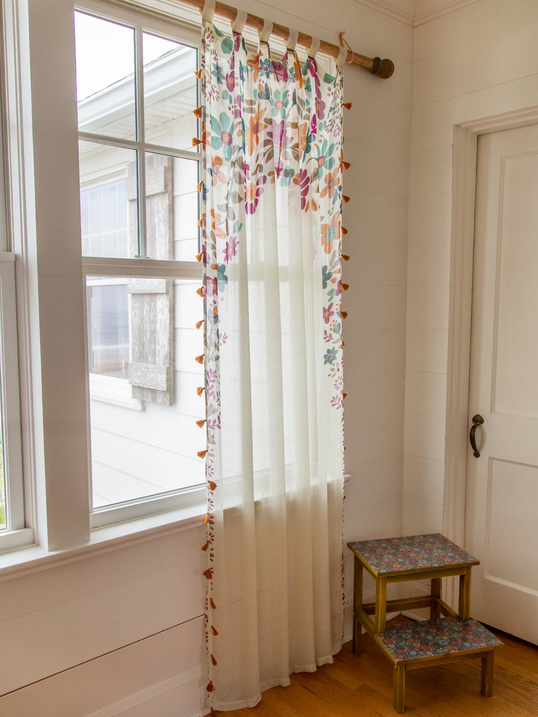 Printed Curtain Panel|Cream Floral-view 3