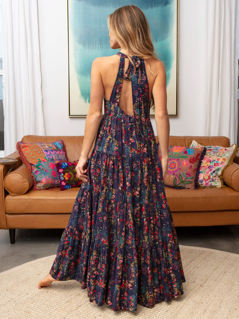 Halle Printed Halter Maxi Dress - Watercolor Floral-view 1