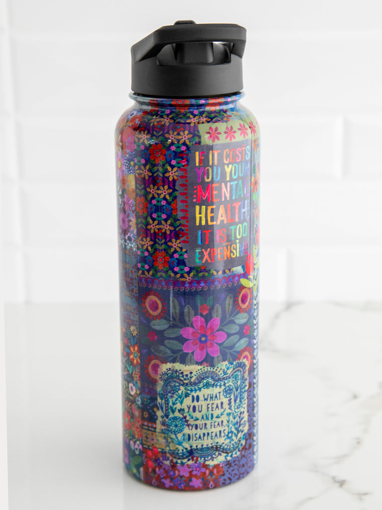 XL Stainless Steel Water Bottle|Fearless Patchwork-view 3