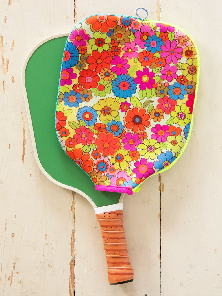 Pickleball Paddle Cover - Yellow Pink Retro Floral-view 2