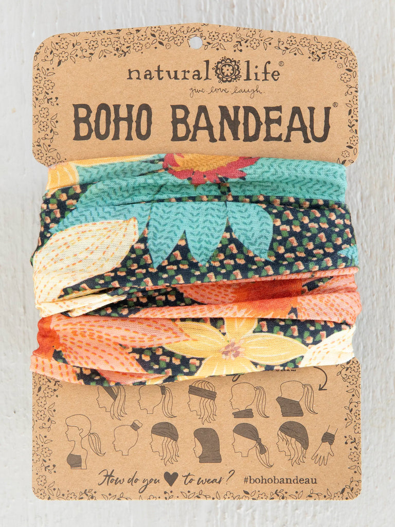 Full Boho Bandeau® Headband - Blue Coral Cream Floral-view 2