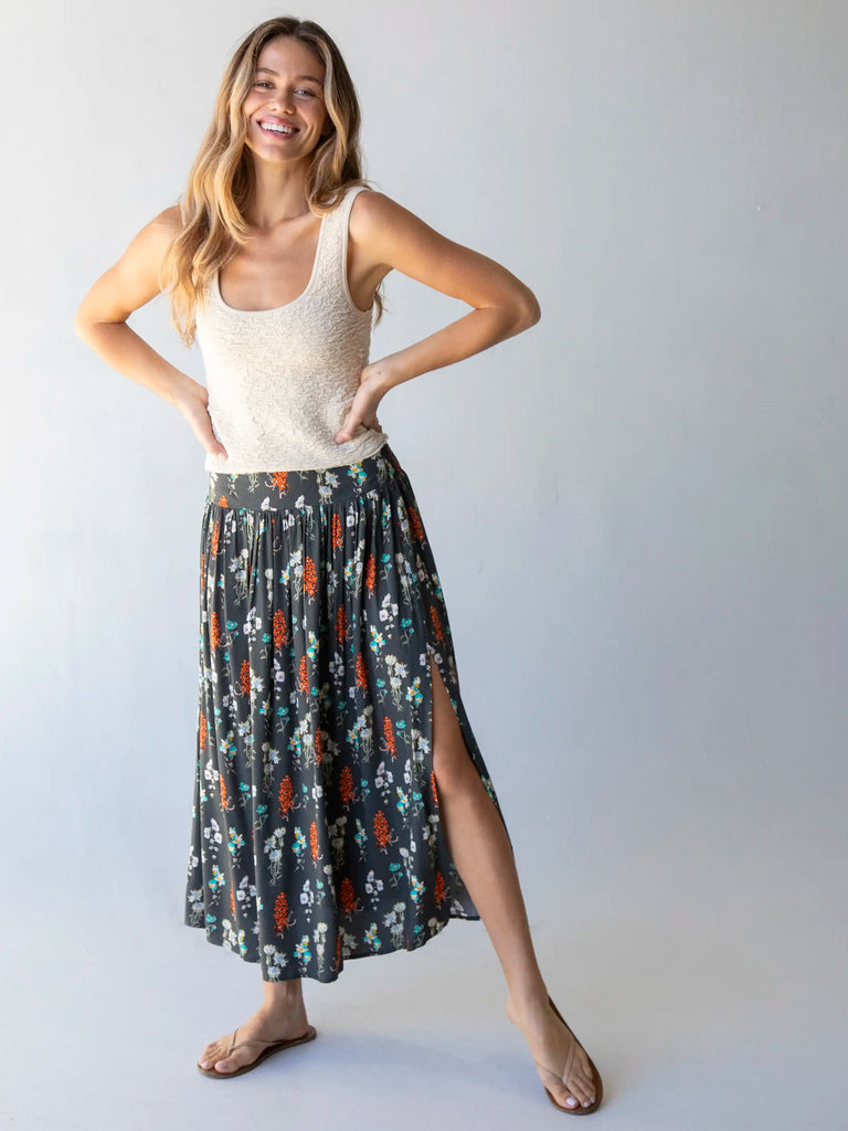 Addie Midi Skirt - Charcoal Bouquet-view 2