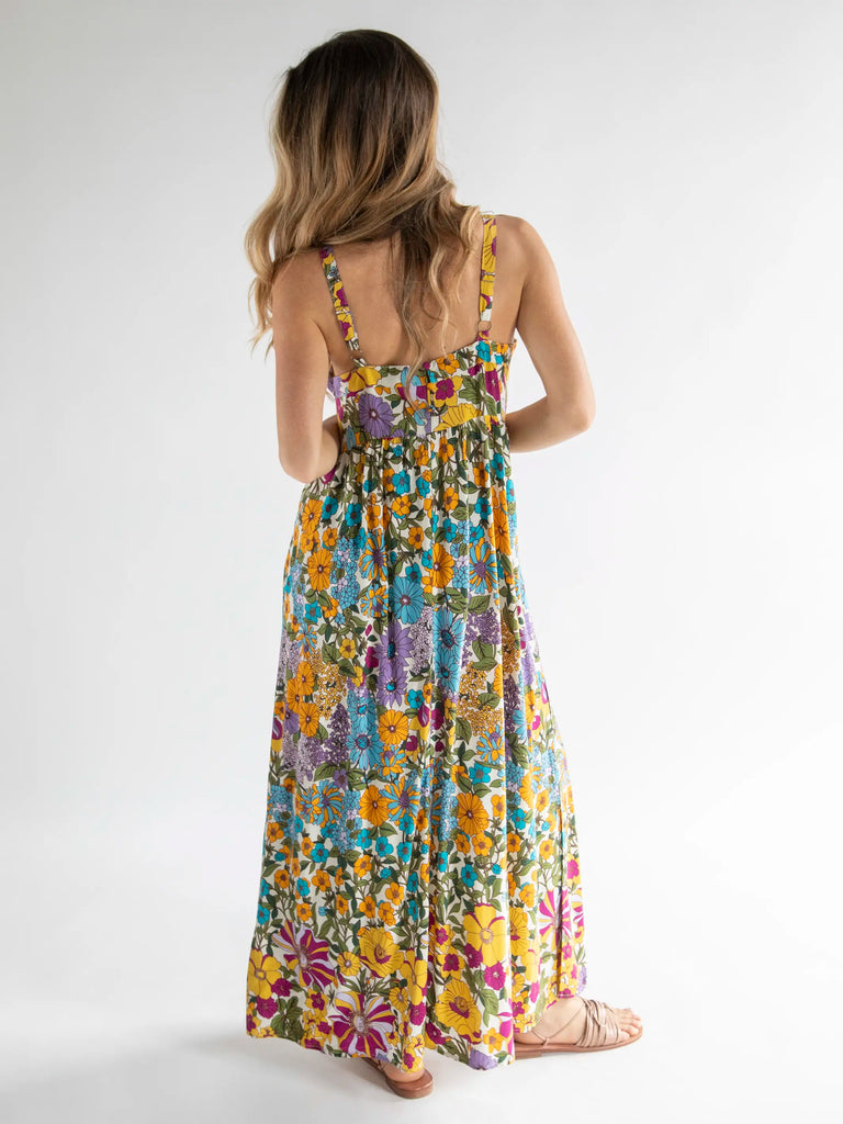 Patti Side Slit Maxi Dress - Ivory Blue Floral-view 4