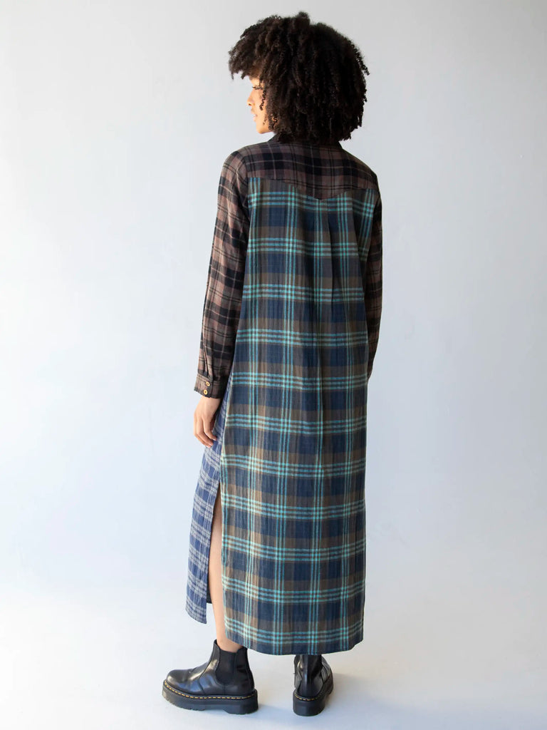 Esme Shirt Dress - Navy Brown Flannel-view 4