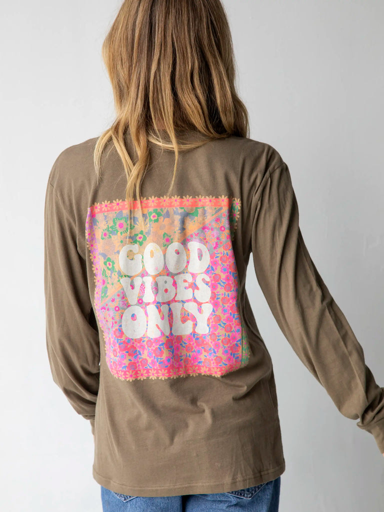 Long Sleeve Comfy Tee Shirt - Good Vibes Only-view 1