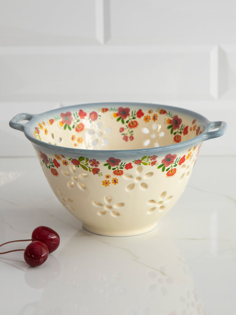 Ceramic Berry Colander - Cream Floral-view 2