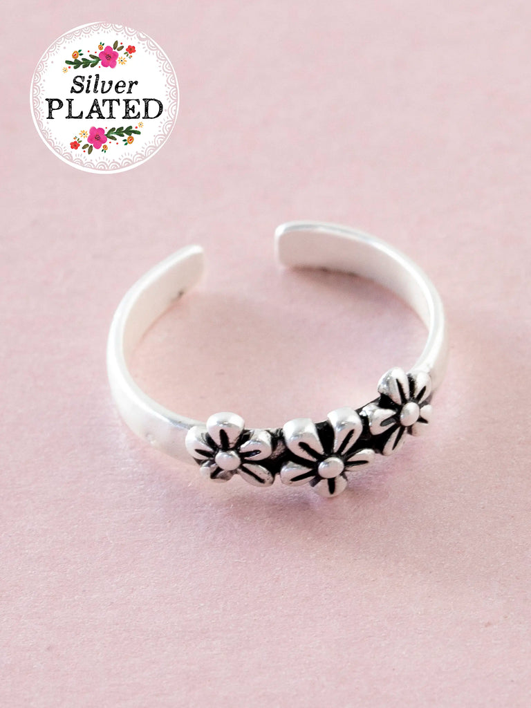 Adjustable Toe Ring - Silver Daisy-view 1