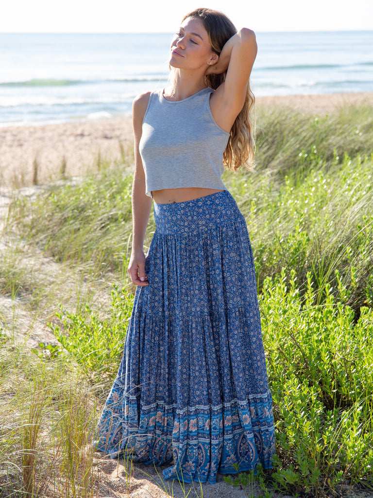 Hanna Convertible Maxi Skirt - Blue Floral Border-view 2