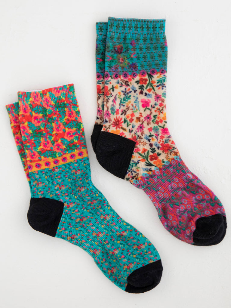 Printed Weekend Sock Set, Set of 2 - Teal Floral-view 1