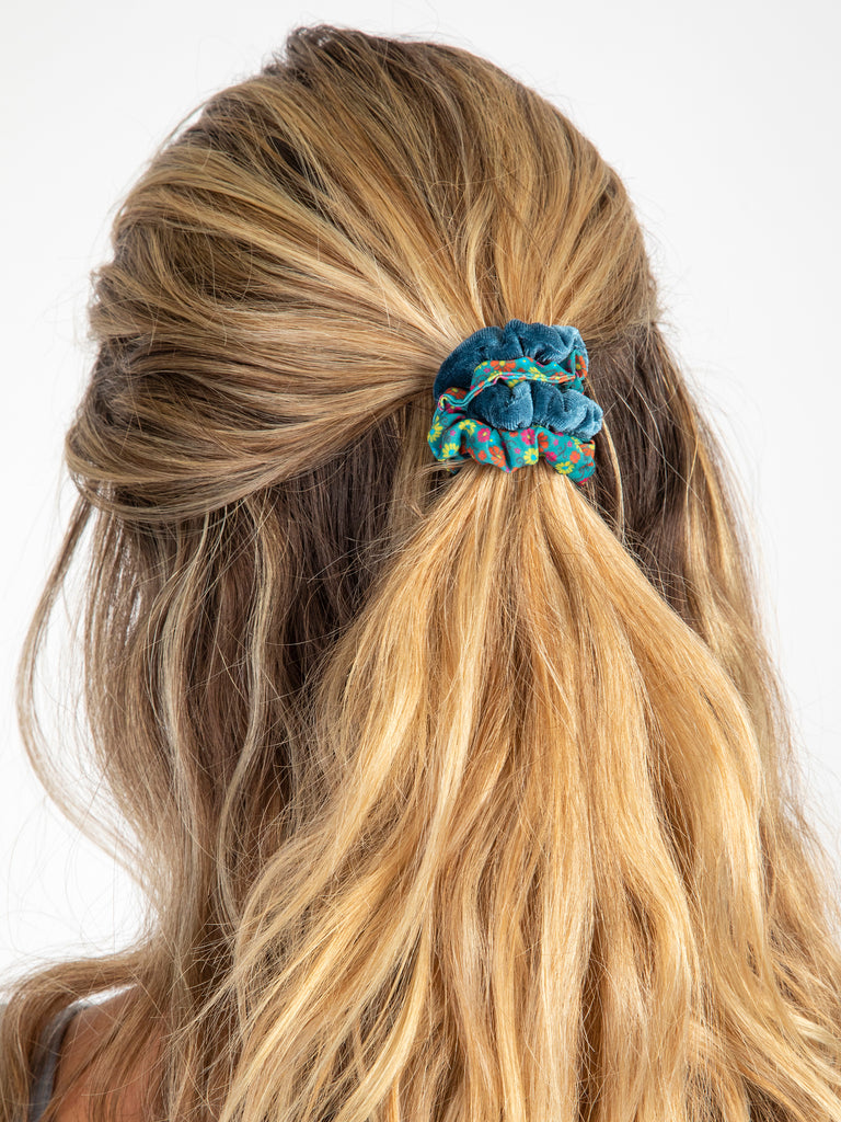 Print and Velvet Scrunchies|Sage-view 4
