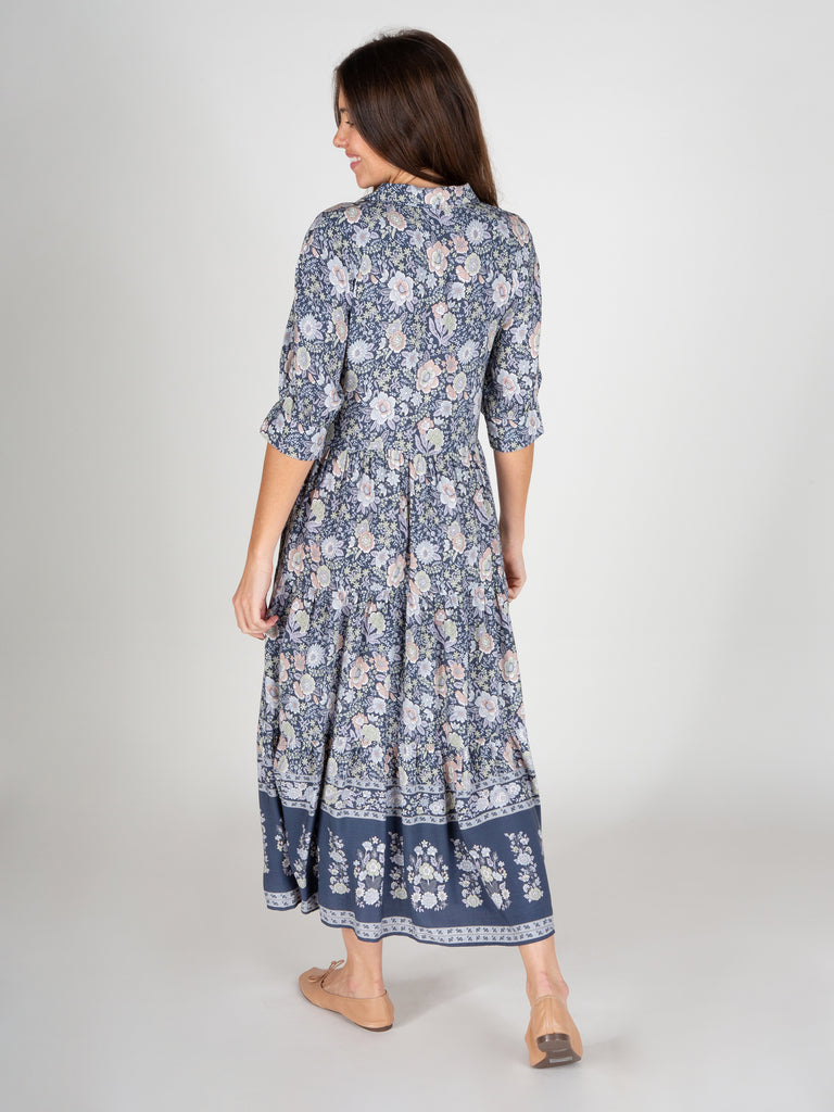 Rebecca Tiered Dress - Navy Grey Floral-view 4