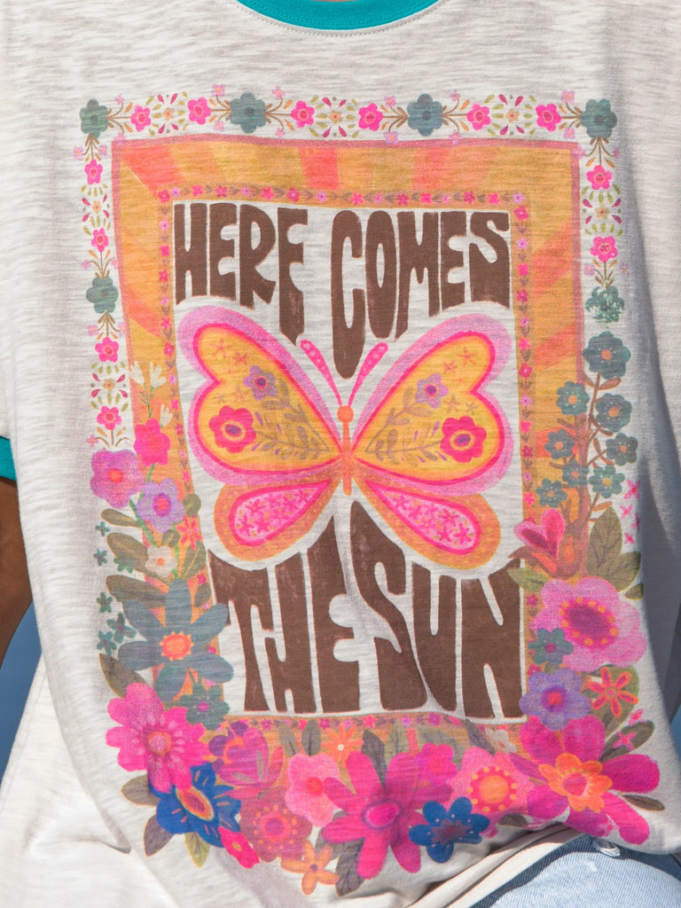 Ringer Oversized Tee Shirt - Here Comes The Sun-view 3