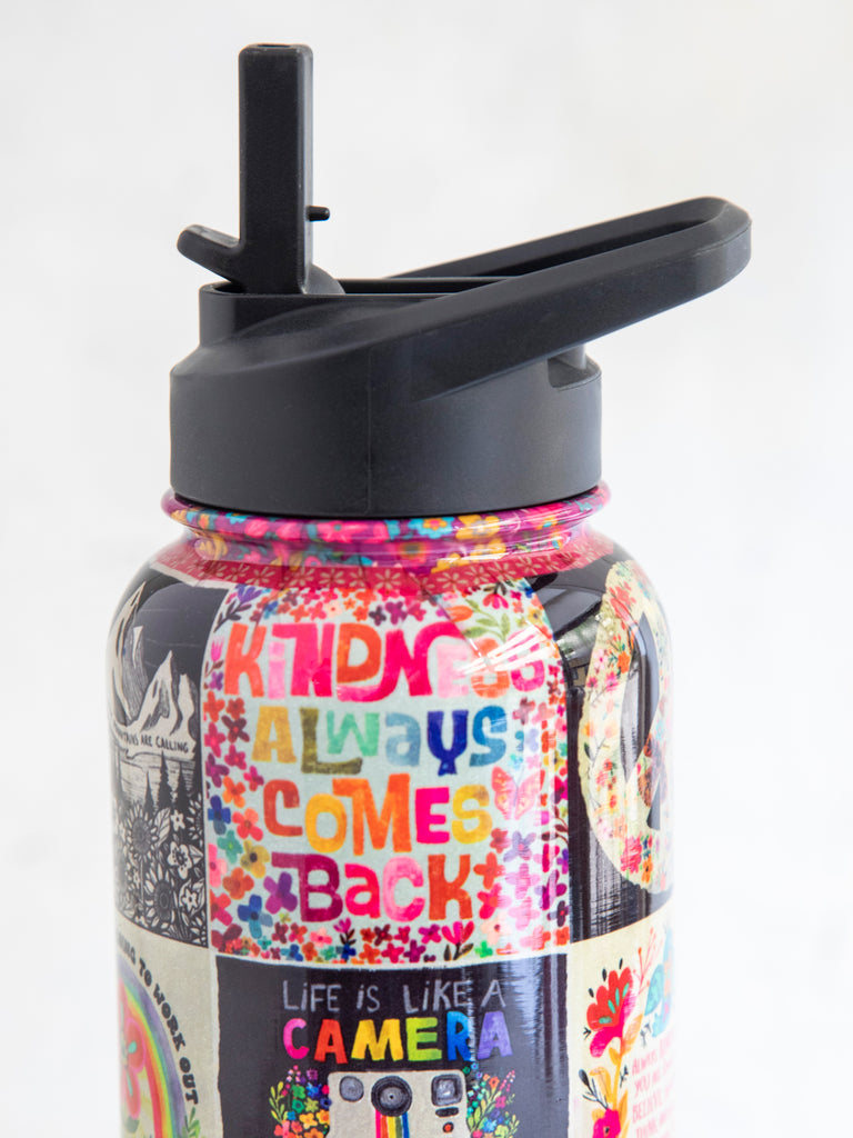 XL Stainless Steel Water Bottle - Chirp Patchwork-view 4