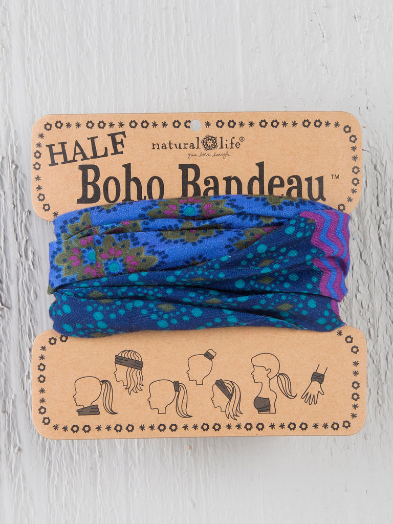 Border Print Half Boho Bandeau|Purple & Blue Stripe-view 1