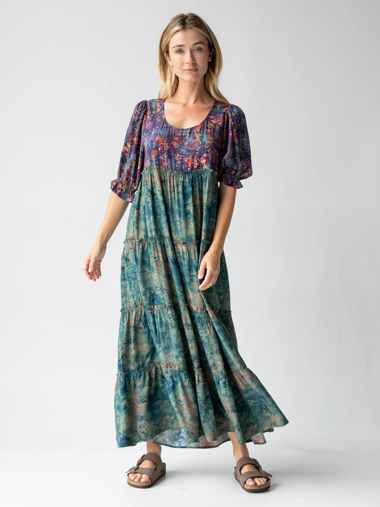 Collette Tiered Maxi Dress - Navy Turquoise Floral-view 1