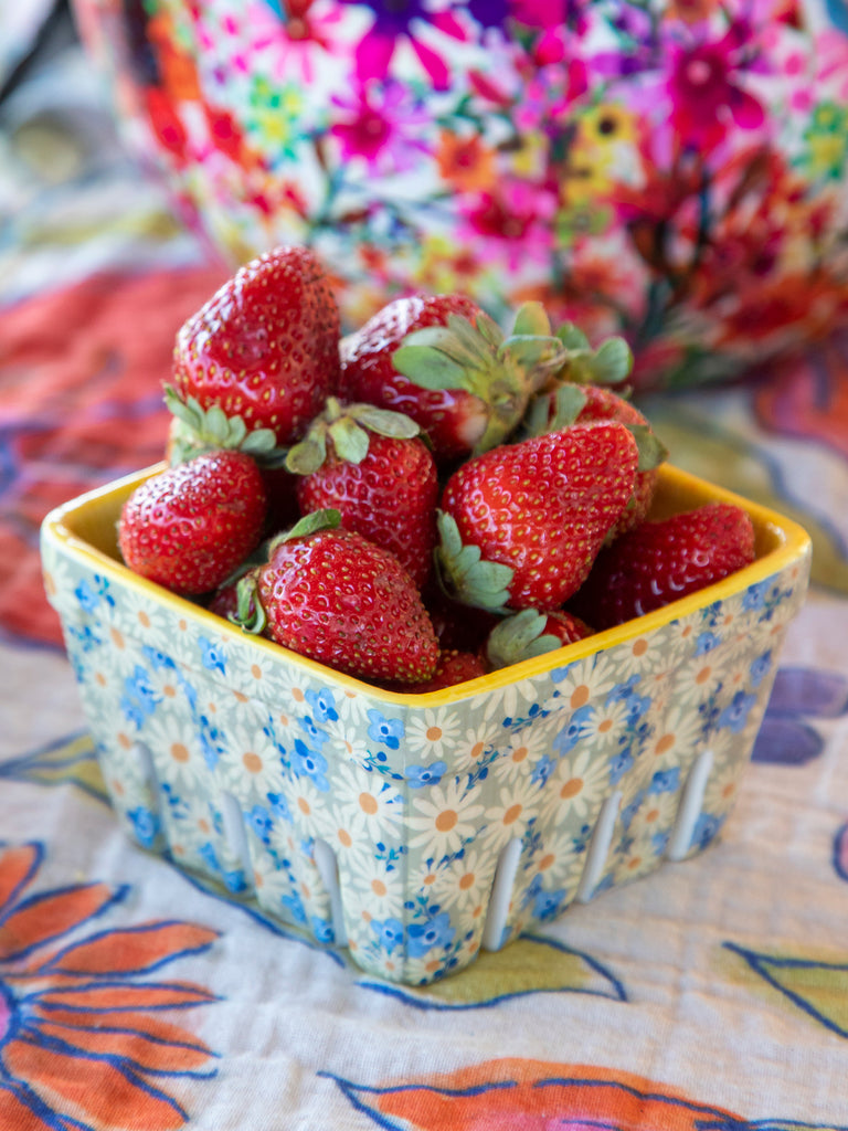 Ceramic Berry Colander - Yellow Floral-view 1