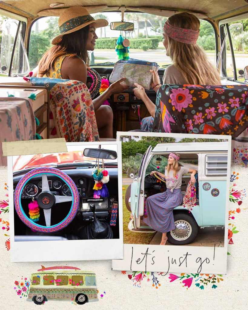 Collage of photos featuring car accessories