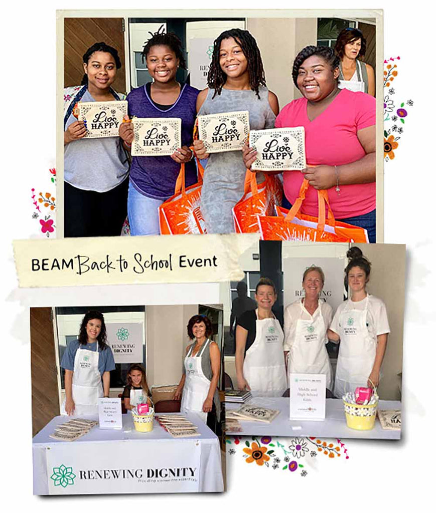 Collage of women from our Renewing Dignity 'back to school' event. 